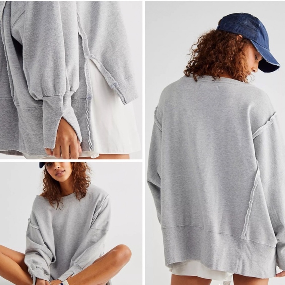 Free People Gray Oversized Sweatshirt